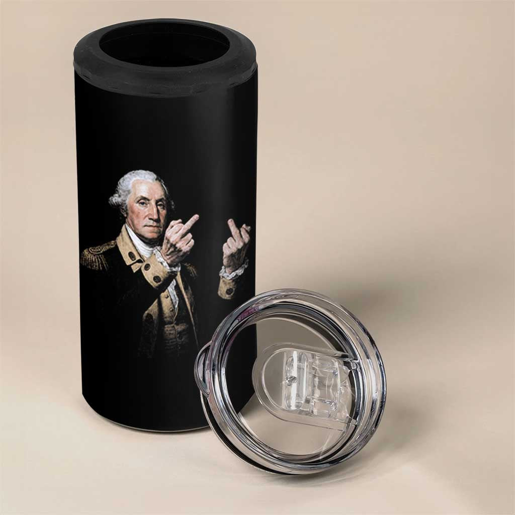 Funny George Washington Middle Fingers Rebel Portrait 4 in 1 Can Cooler Tumbler Edgy Classic Oil Painting Parody Patriotic Humor Graphic