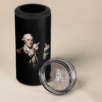 Funny George Washington Middle Fingers Rebel Portrait 4 in 1 Can Cooler Tumbler Edgy Classic Oil Painting Parody Patriotic Humor Graphic