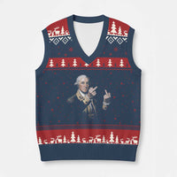 Funny George Washington Middle Fingers Rebel Portrait V-Neck Knit Sweater Vest Edgy Classic Oil Painting Parody Patriotic Humor Graphic