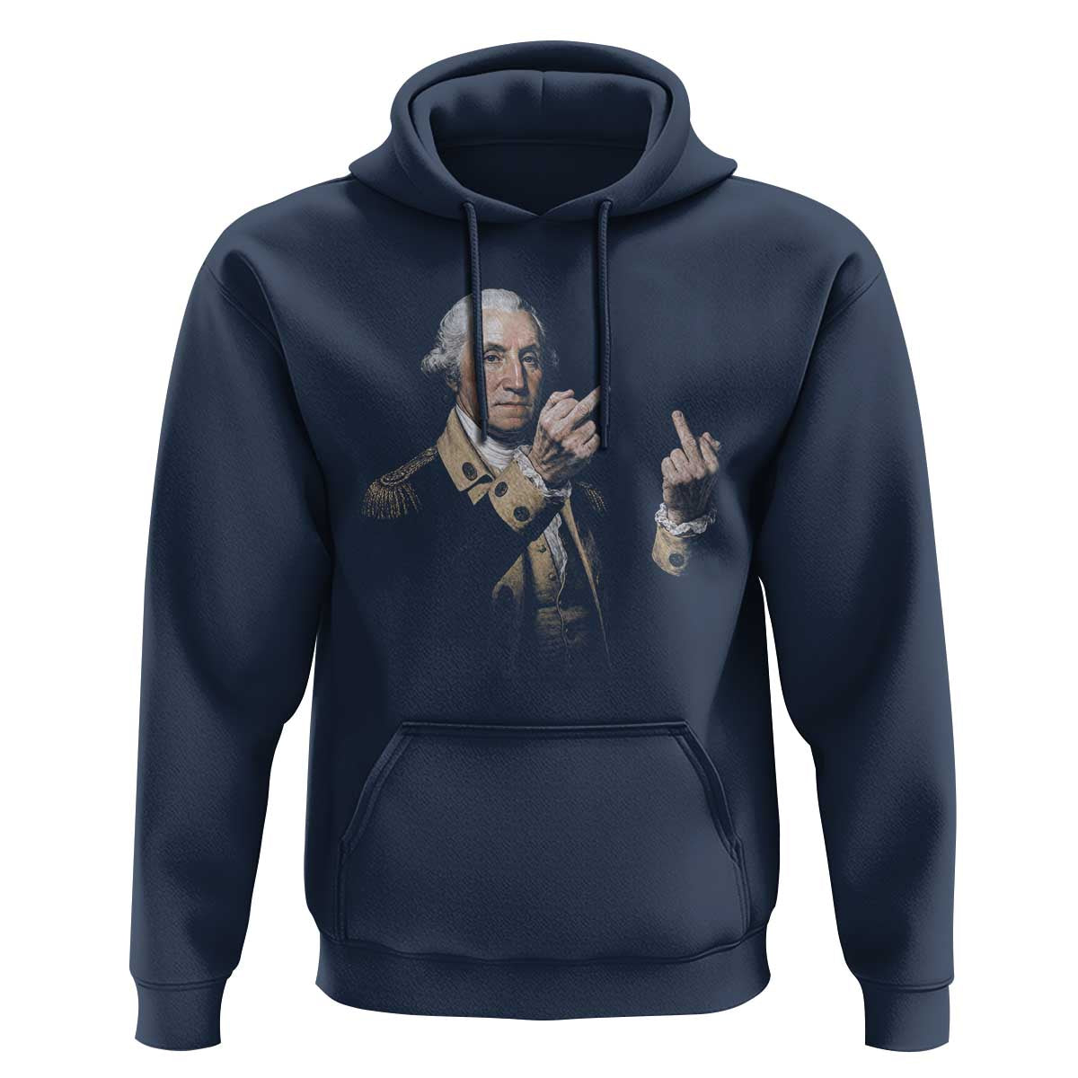 Funny George Washington Middle Fingers Rebel Portrait Hoodie Edgy Classic Oil Painting Parody Patriotic Humor Graphic