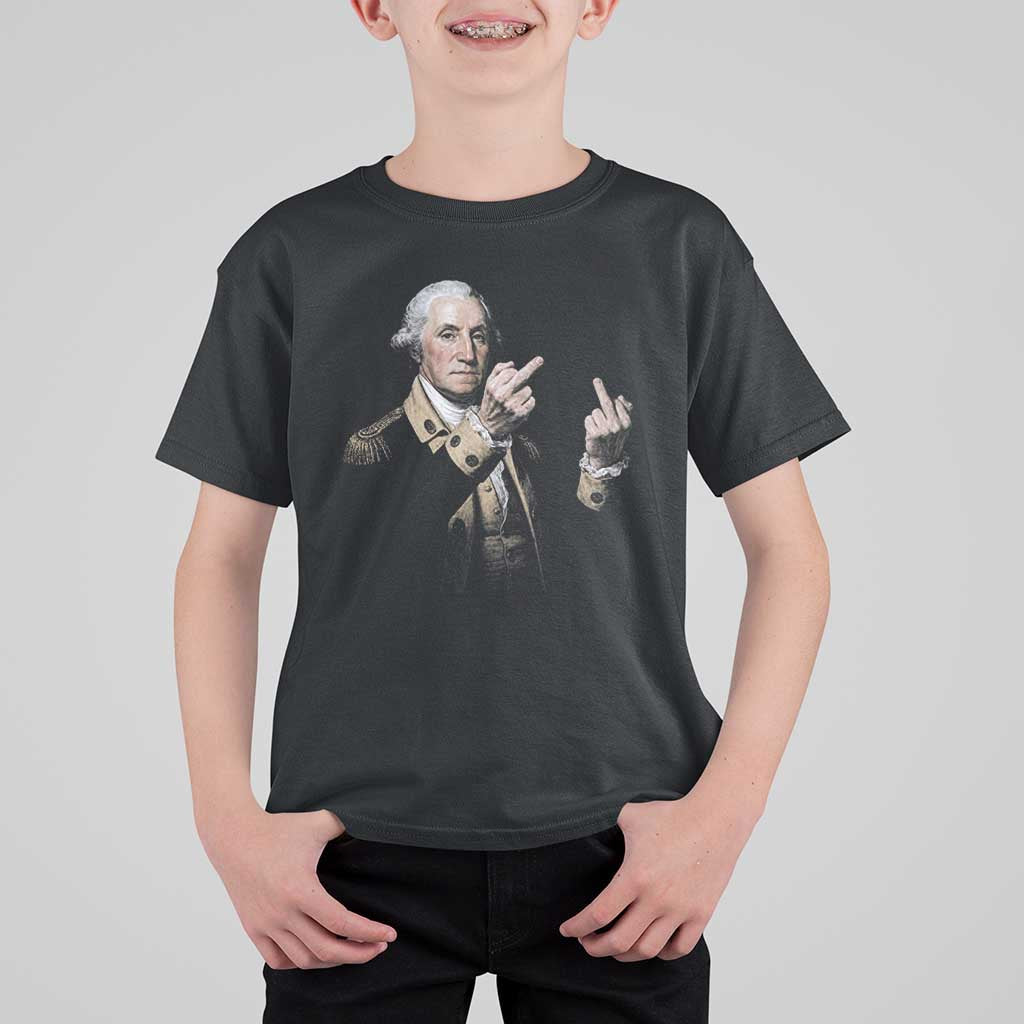 Funny George Washington Middle Fingers Rebel Portrait T Shirt For Kid Edgy Classic Oil Painting Parody Patriotic Humor Graphic