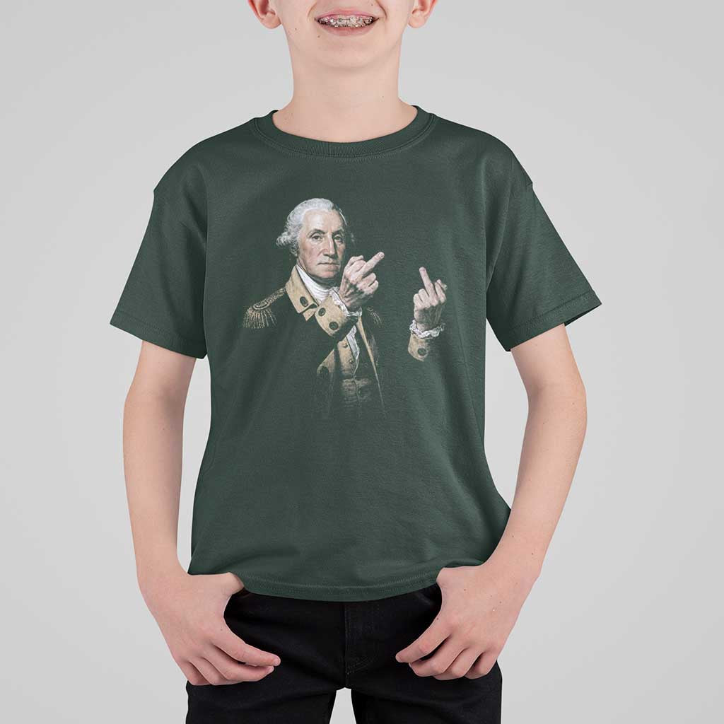 Funny George Washington Middle Fingers Rebel Portrait T Shirt For Kid Edgy Classic Oil Painting Parody Patriotic Humor Graphic