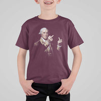 Funny George Washington Middle Fingers Rebel Portrait T Shirt For Kid Edgy Classic Oil Painting Parody Patriotic Humor Graphic