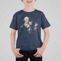 Funny George Washington Middle Fingers Rebel Portrait T Shirt For Kid Edgy Classic Oil Painting Parody Patriotic Humor Graphic