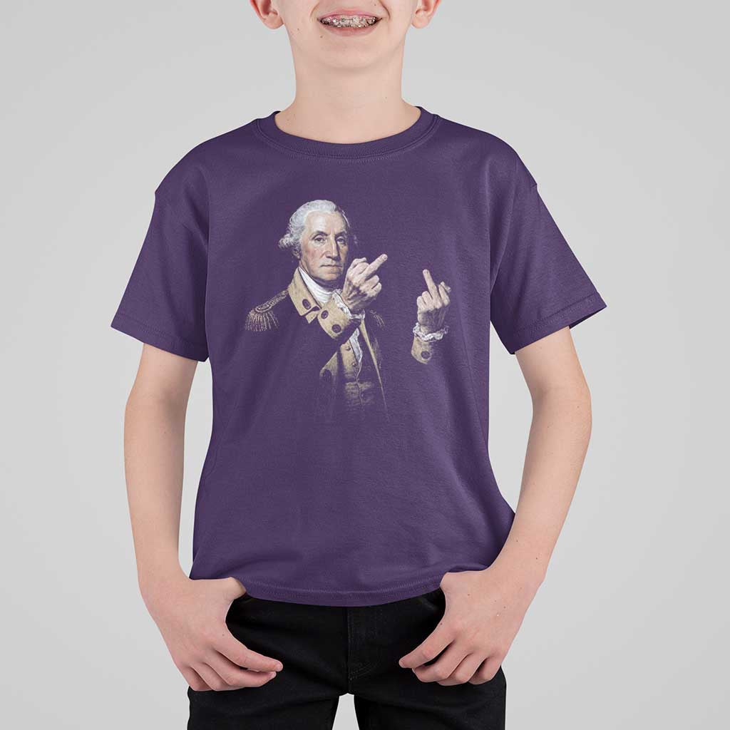 Funny George Washington Middle Fingers Rebel Portrait T Shirt For Kid Edgy Classic Oil Painting Parody Patriotic Humor Graphic