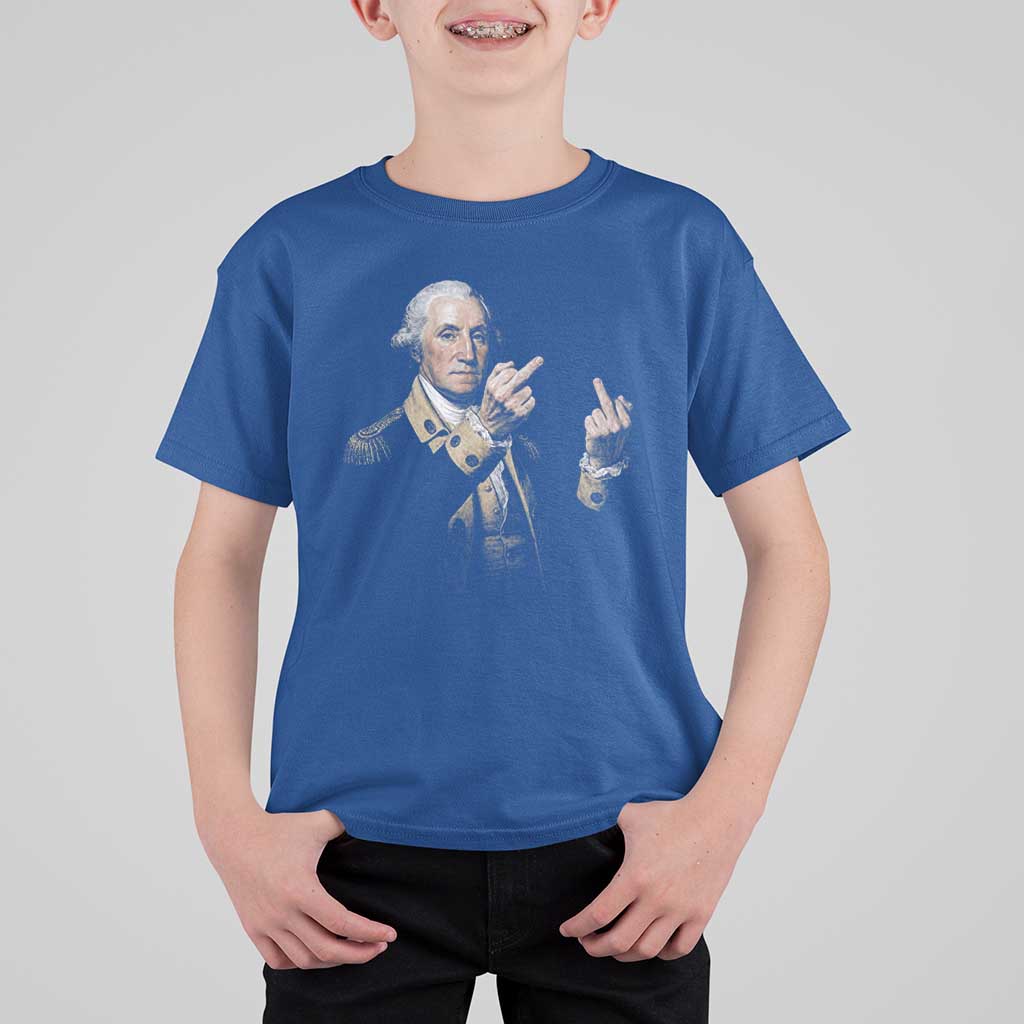 Funny George Washington Middle Fingers Rebel Portrait T Shirt For Kid Edgy Classic Oil Painting Parody Patriotic Humor Graphic