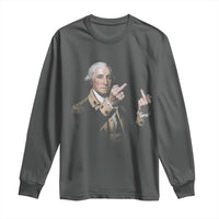 Funny George Washington Middle Fingers Rebel Portrait Long Sleeve Shirt Edgy Classic Oil Painting Parody Patriotic Humor Graphic