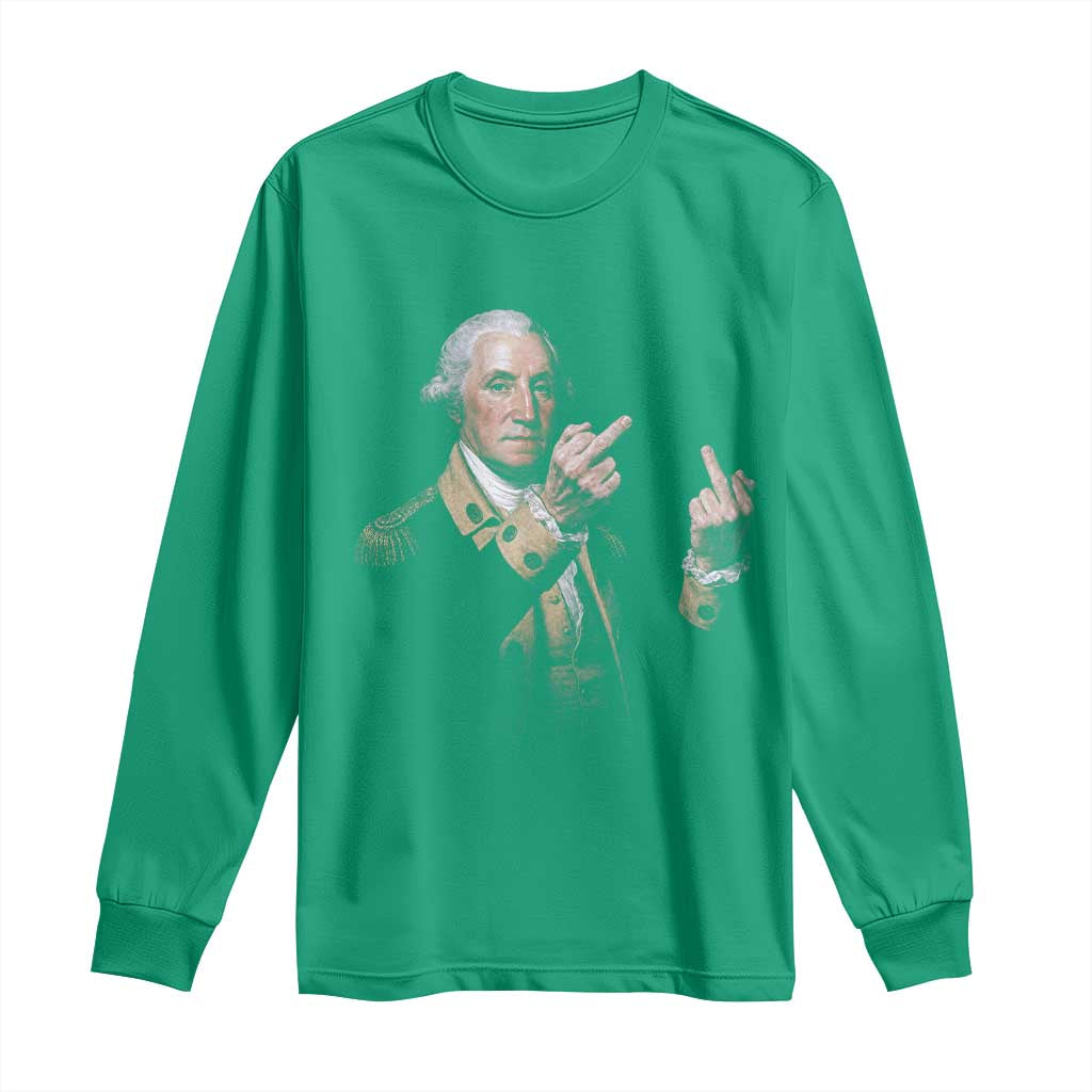 Funny George Washington Middle Fingers Rebel Portrait Long Sleeve Shirt Edgy Classic Oil Painting Parody Patriotic Humor Graphic