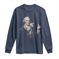 Funny George Washington Middle Fingers Rebel Portrait Long Sleeve Shirt Edgy Classic Oil Painting Parody Patriotic Humor Graphic
