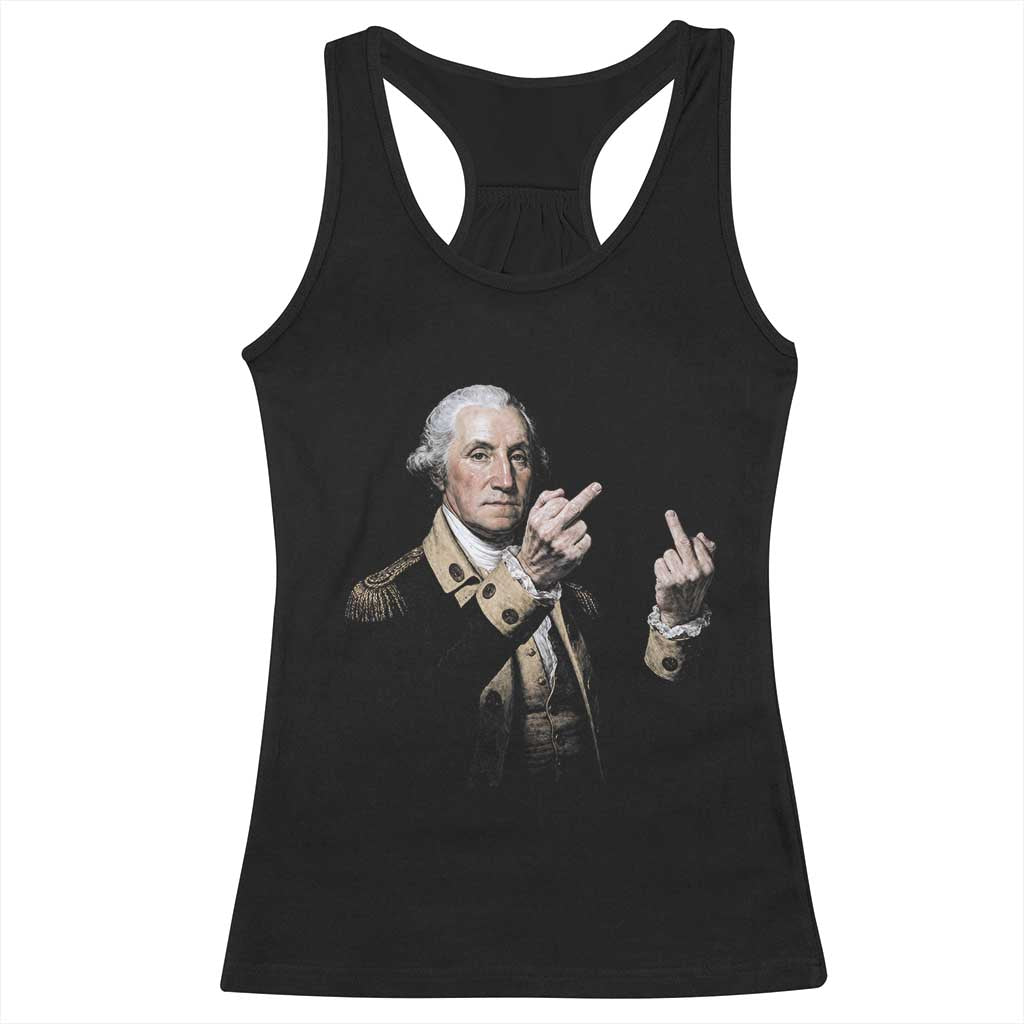 Funny George Washington Middle Fingers Rebel Portrait Racerback Tank Top Edgy Classic Oil Painting Parody Patriotic Humor Graphic