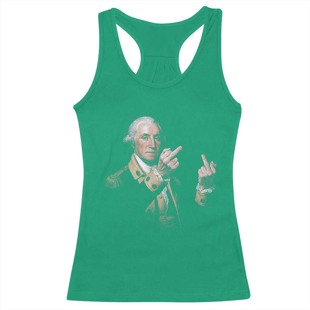 Funny George Washington Middle Fingers Rebel Portrait Racerback Tank Top Edgy Classic Oil Painting Parody Patriotic Humor Graphic