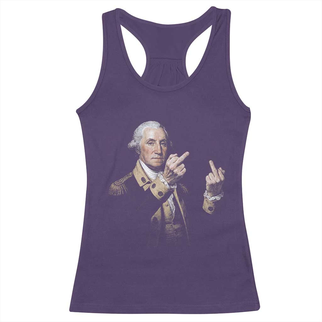 Funny George Washington Middle Fingers Rebel Portrait Racerback Tank Top Edgy Classic Oil Painting Parody Patriotic Humor Graphic