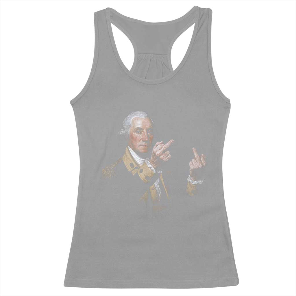 Funny George Washington Middle Fingers Rebel Portrait Racerback Tank Top Edgy Classic Oil Painting Parody Patriotic Humor Graphic