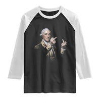Funny George Washington Middle Fingers Rebel Portrait Raglan Shirt Edgy Classic Oil Painting Parody Patriotic Humor Graphic