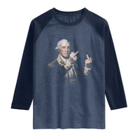 Funny George Washington Middle Fingers Rebel Portrait Raglan Shirt Edgy Classic Oil Painting Parody Patriotic Humor Graphic