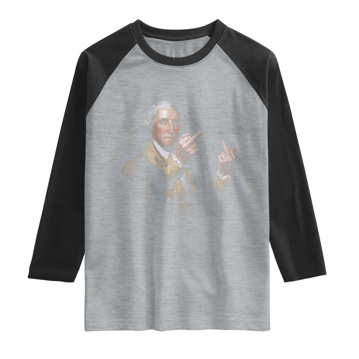 Funny George Washington Middle Fingers Rebel Portrait Raglan Shirt Edgy Classic Oil Painting Parody Patriotic Humor Graphic