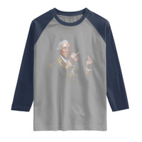 Funny George Washington Middle Fingers Rebel Portrait Raglan Shirt Edgy Classic Oil Painting Parody Patriotic Humor Graphic