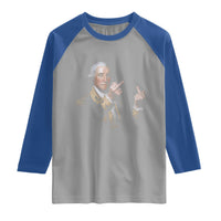 Funny George Washington Middle Fingers Rebel Portrait Raglan Shirt Edgy Classic Oil Painting Parody Patriotic Humor Graphic