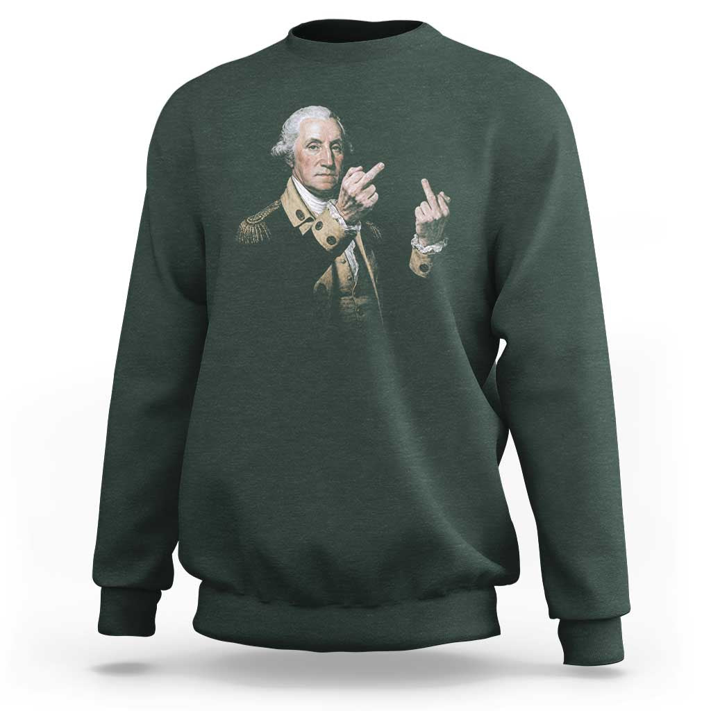 Funny George Washington Middle Fingers Rebel Portrait Sweatshirt Edgy Classic Oil Painting Parody Patriotic Humor Graphic