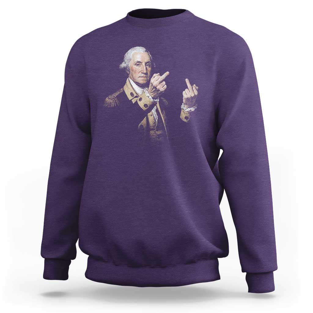 Funny George Washington Middle Fingers Rebel Portrait Sweatshirt Edgy Classic Oil Painting Parody Patriotic Humor Graphic