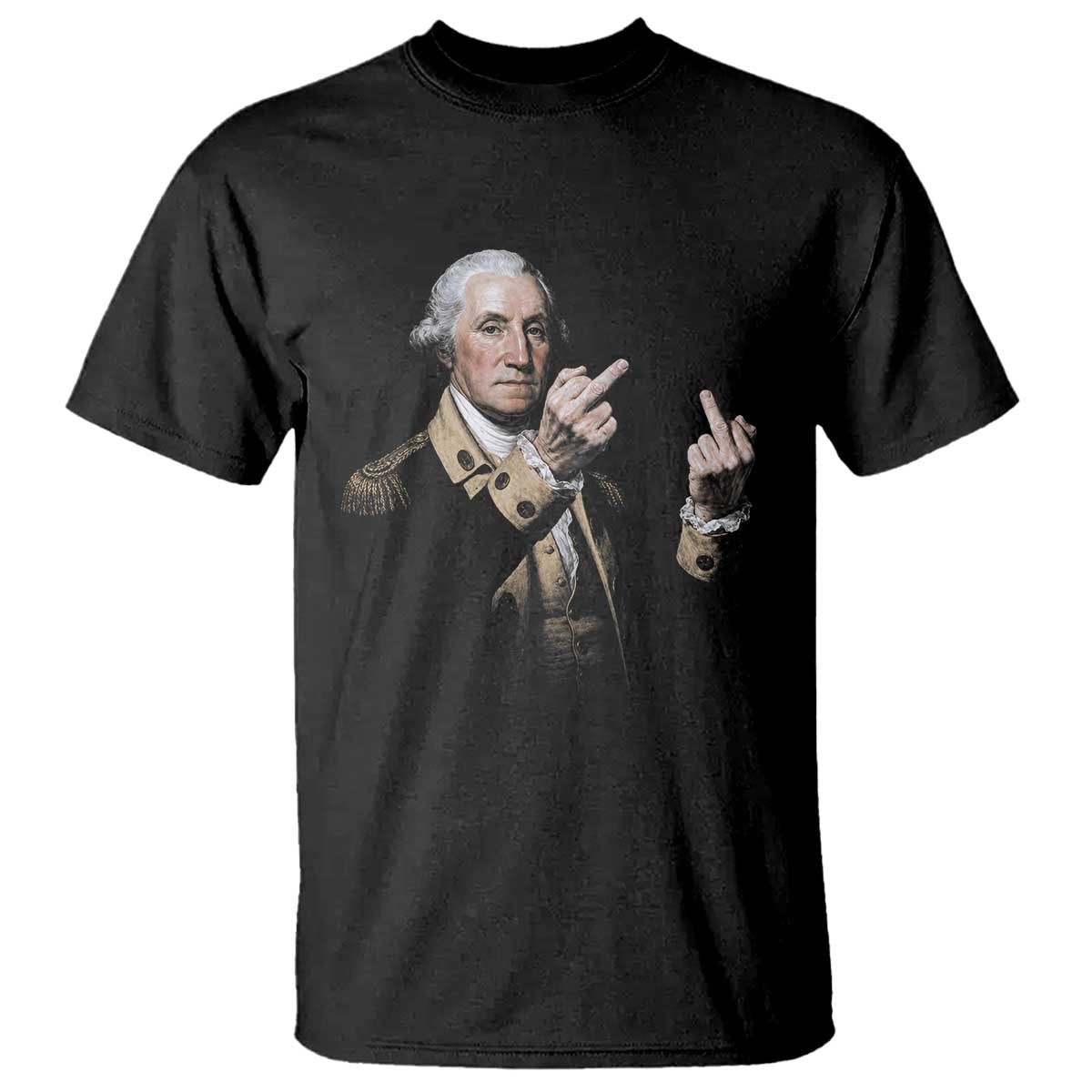 Funny George Washington Middle Fingers Rebel Portrait T Shirt Edgy Classic Oil Painting Parody Patriotic Humor Graphic