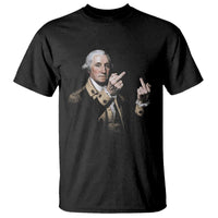 Funny George Washington Middle Fingers Rebel Portrait T Shirt Edgy Classic Oil Painting Parody Patriotic Humor Graphic