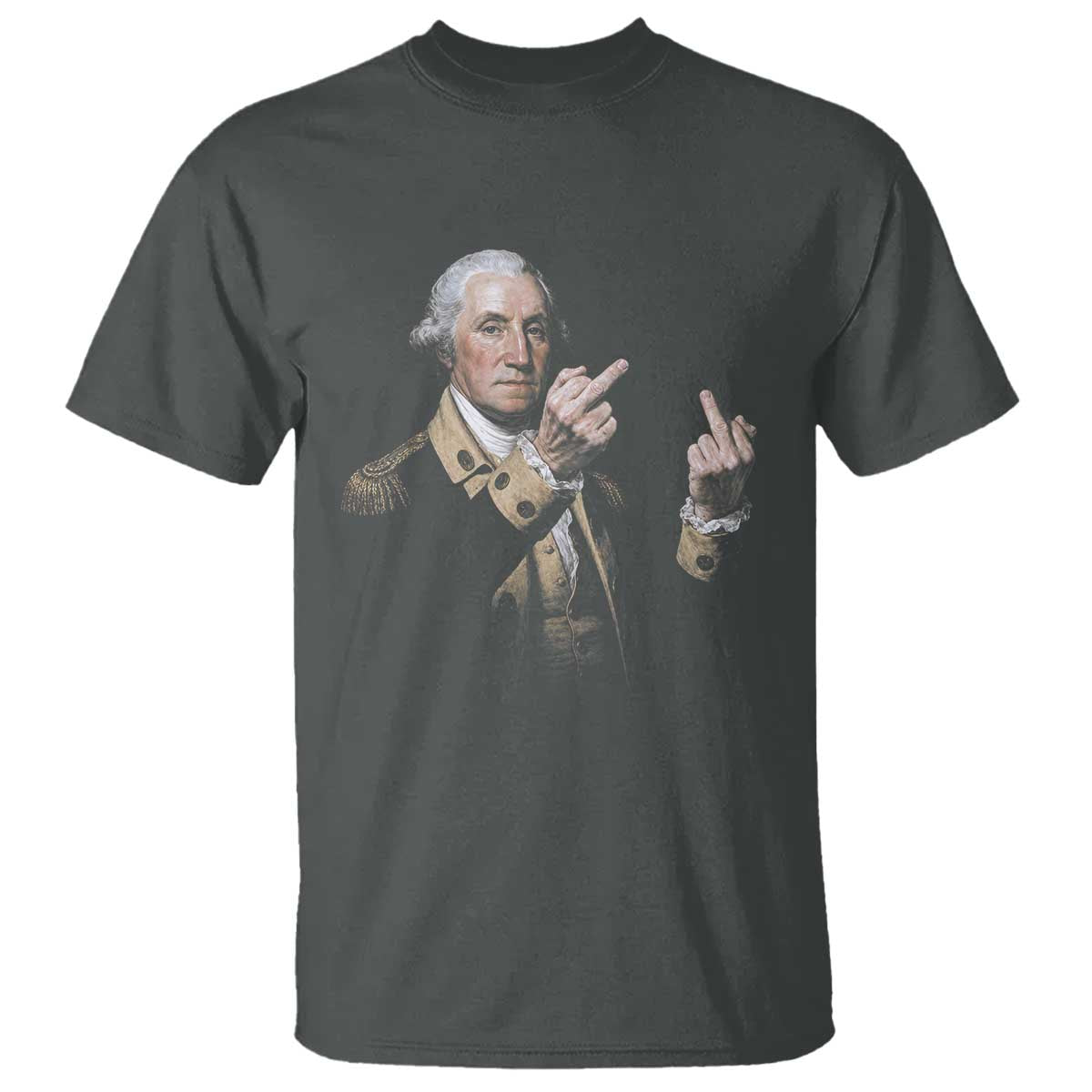 Funny George Washington Middle Fingers Rebel Portrait T Shirt Edgy Classic Oil Painting Parody Patriotic Humor Graphic