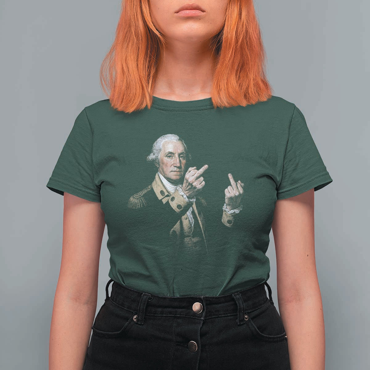 Funny George Washington Middle Fingers Rebel Portrait T Shirt For Women Edgy Classic Oil Painting Parody Patriotic Humor Graphic