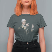 Funny George Washington Middle Fingers Rebel Portrait T Shirt For Women Edgy Classic Oil Painting Parody Patriotic Humor Graphic