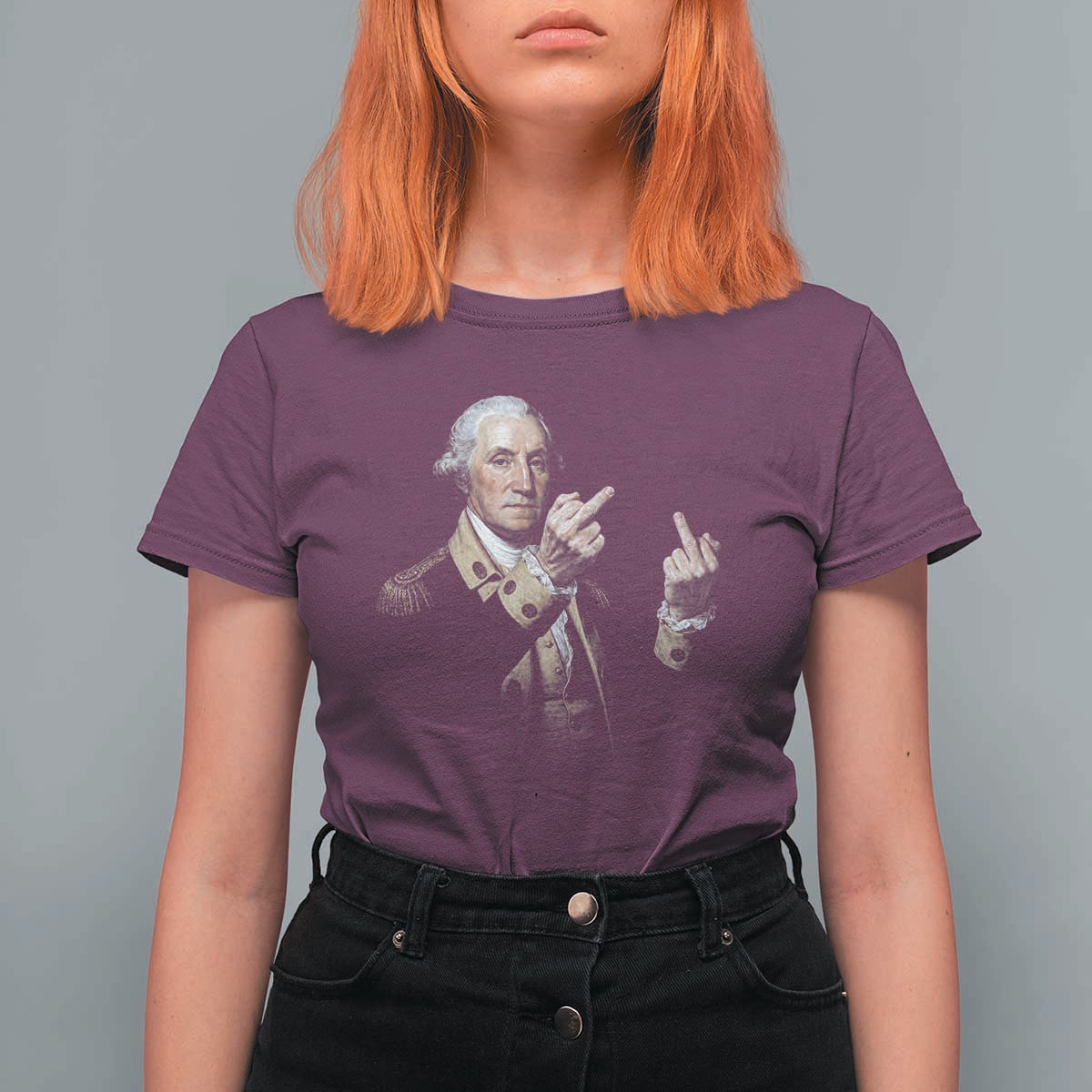 Funny George Washington Middle Fingers Rebel Portrait T Shirt For Women Edgy Classic Oil Painting Parody Patriotic Humor Graphic