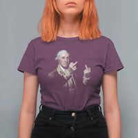 Funny George Washington Middle Fingers Rebel Portrait T Shirt For Women Edgy Classic Oil Painting Parody Patriotic Humor Graphic