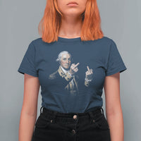 Funny George Washington Middle Fingers Rebel Portrait T Shirt For Women Edgy Classic Oil Painting Parody Patriotic Humor Graphic