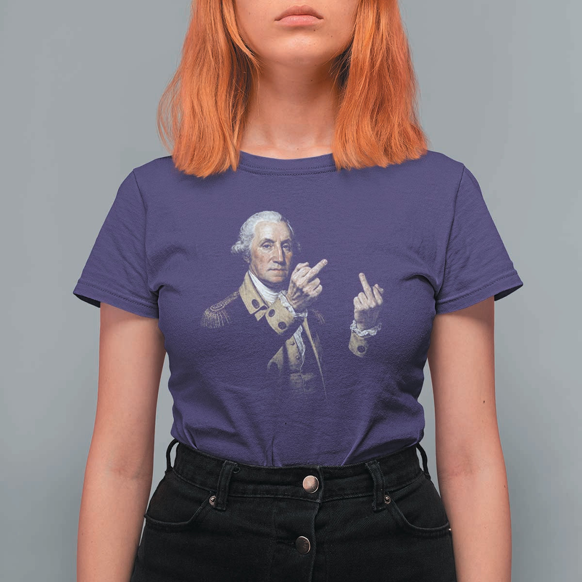 Funny George Washington Middle Fingers Rebel Portrait T Shirt For Women Edgy Classic Oil Painting Parody Patriotic Humor Graphic