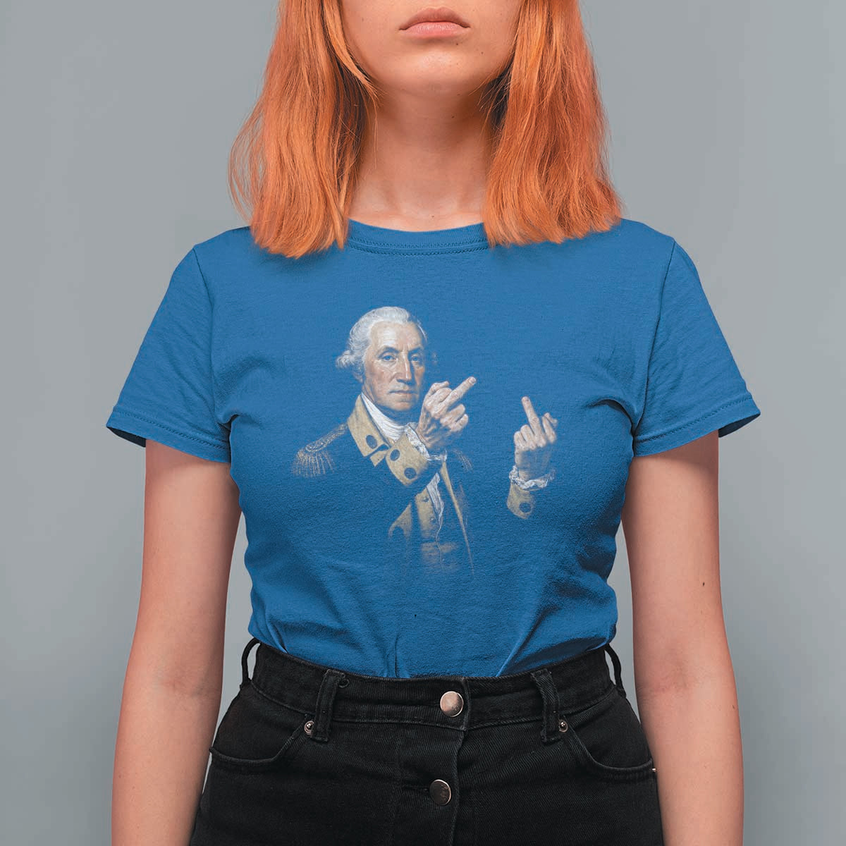 Funny George Washington Middle Fingers Rebel Portrait T Shirt For Women Edgy Classic Oil Painting Parody Patriotic Humor Graphic