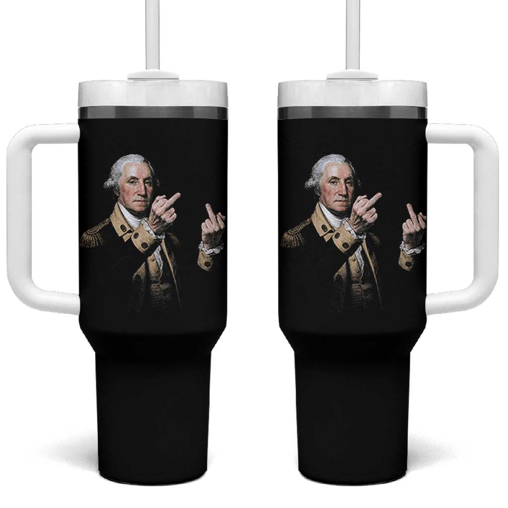 Funny George Washington Middle Fingers Rebel Portrait Tumbler With Handle Edgy Classic Oil Painting Parody Patriotic Humor Graphic
