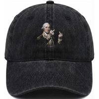 Funny George Washington Middle Fingers Rebel Portrait Washed Cotton Baseball Cap Edgy Classic Oil Painting Parody Patriotic Humor Graphic