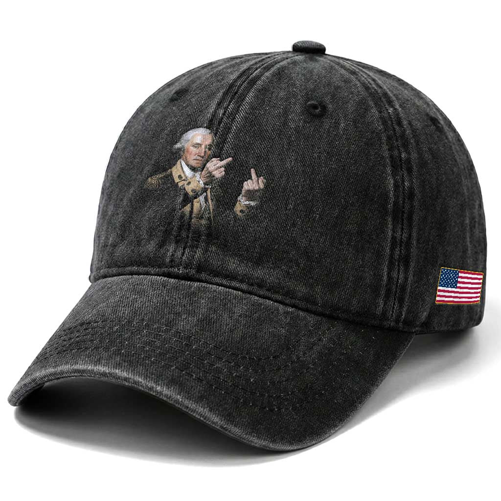 Funny George Washington Middle Fingers Rebel Portrait Washed Cotton Baseball Cap Edgy Classic Oil Painting Parody Patriotic Humor Graphic