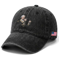 Funny George Washington Middle Fingers Rebel Portrait Washed Cotton Baseball Cap Edgy Classic Oil Painting Parody Patriotic Humor Graphic