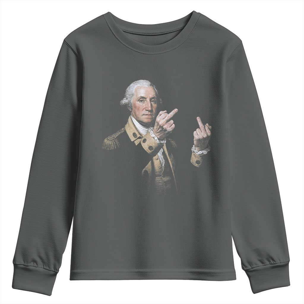 Funny George Washington Middle Fingers Rebel Portrait Youth Sweatshirt Edgy Classic Oil Painting Parody Patriotic Humor Graphic