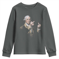 Funny George Washington Middle Fingers Rebel Portrait Youth Sweatshirt Edgy Classic Oil Painting Parody Patriotic Humor Graphic