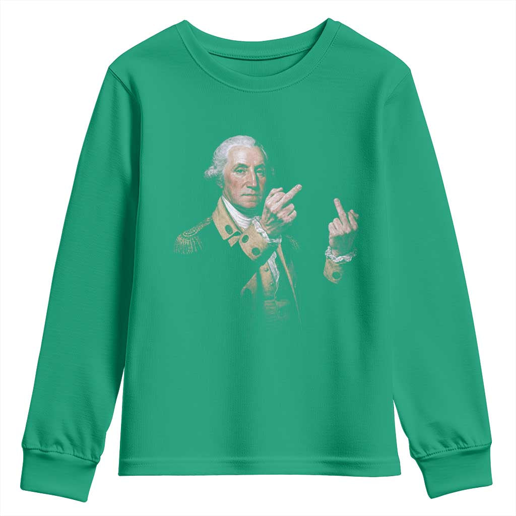 Funny George Washington Middle Fingers Rebel Portrait Youth Sweatshirt Edgy Classic Oil Painting Parody Patriotic Humor Graphic