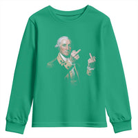 Funny George Washington Middle Fingers Rebel Portrait Youth Sweatshirt Edgy Classic Oil Painting Parody Patriotic Humor Graphic