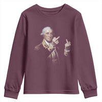 Funny George Washington Middle Fingers Rebel Portrait Youth Sweatshirt Edgy Classic Oil Painting Parody Patriotic Humor Graphic