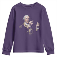 Funny George Washington Middle Fingers Rebel Portrait Youth Sweatshirt Edgy Classic Oil Painting Parody Patriotic Humor Graphic