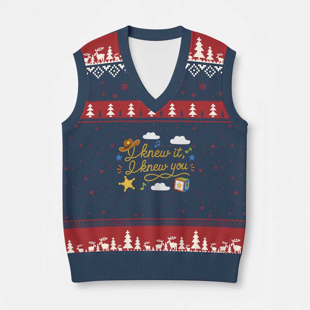 I Knew It I Knew You Funny Western Cowgirl Retro V-Neck Knit Sweater Vest Whimsical Nostalgic Western Graphic