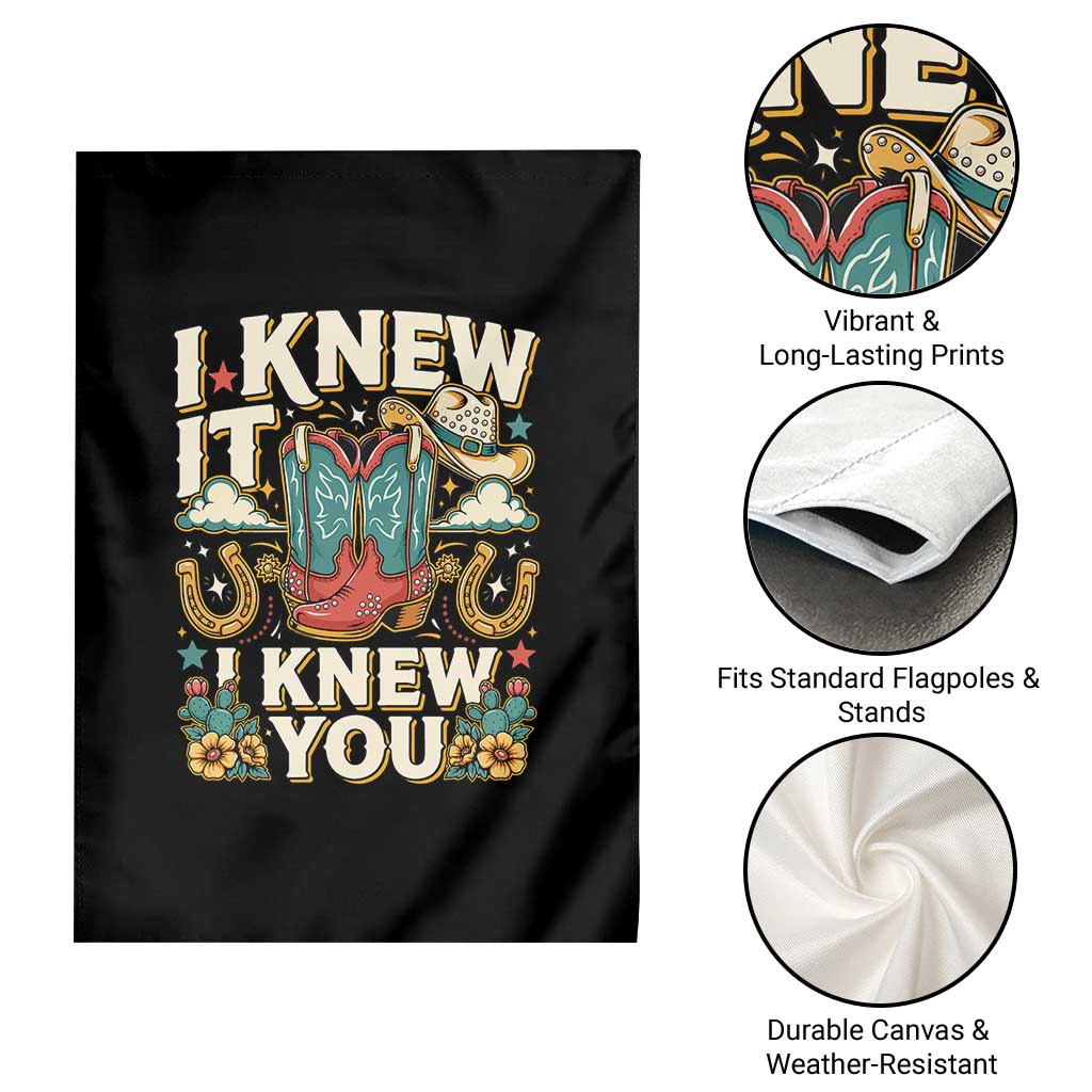 Retro Coastal Cowgirl I Knew It I Knew You Garden Flag Pink Boots Vintage Country Pop Music Western Floral Graphic