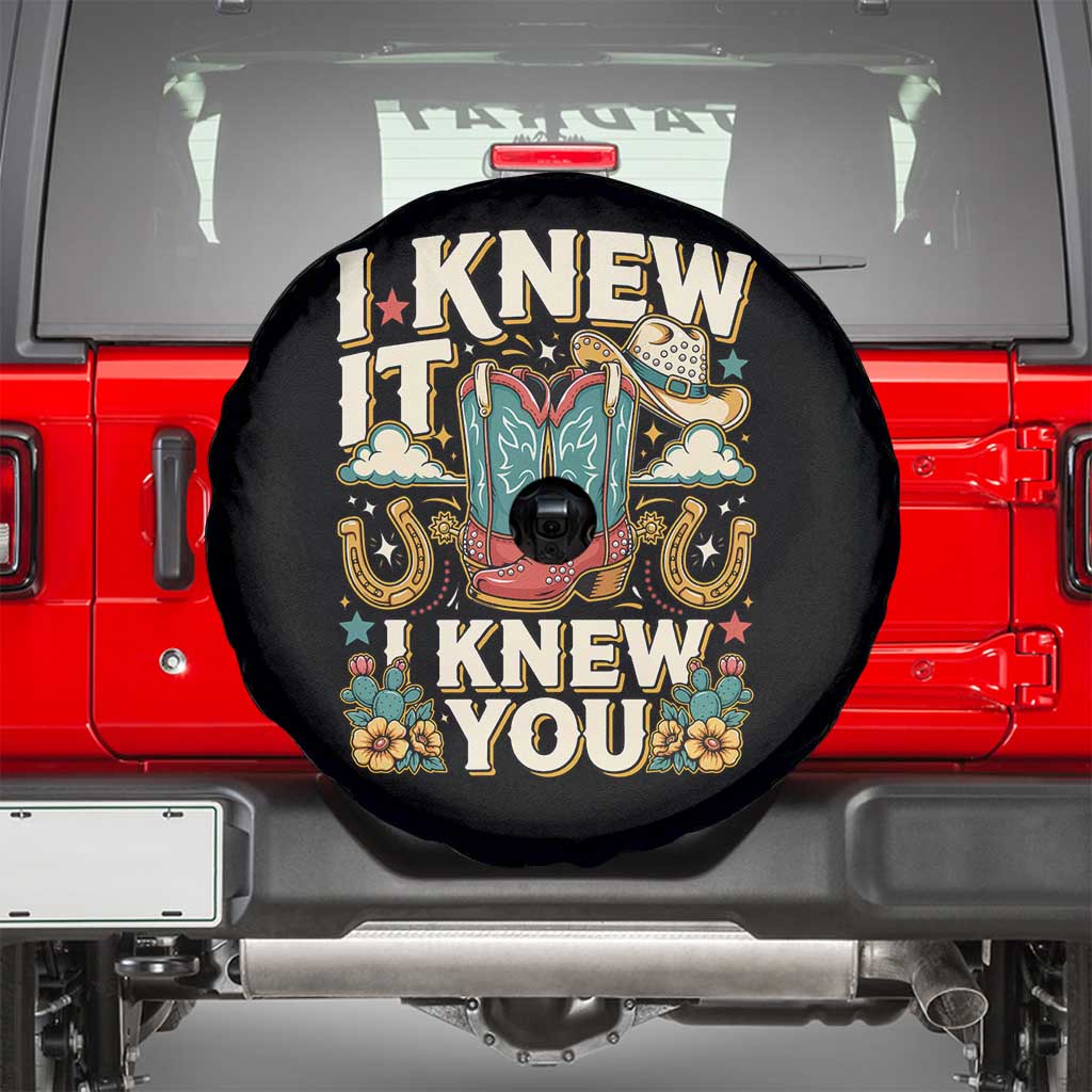 Retro Coastal Cowgirl I Knew It I Knew You Spare Tire Cover Pink Boots Vintage Country Pop Music Western Floral Graphic