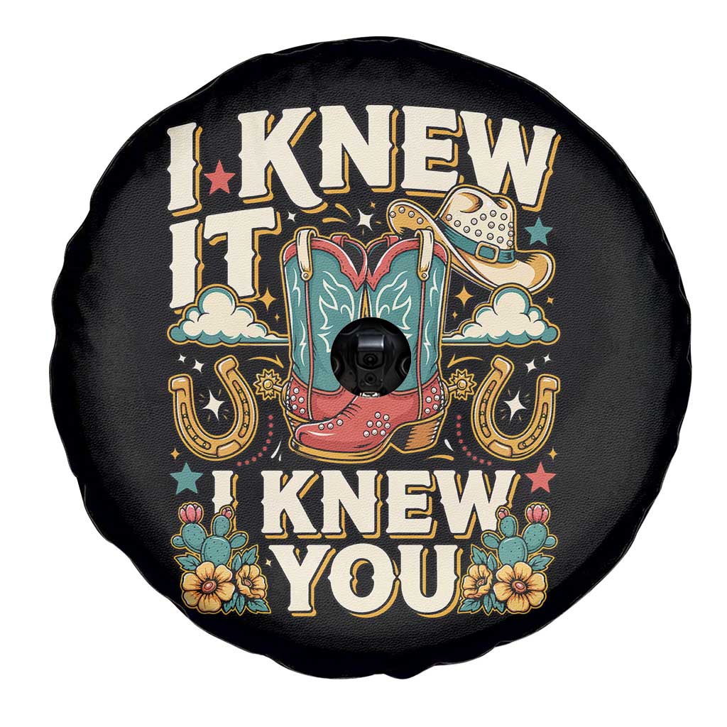 Retro Coastal Cowgirl I Knew It I Knew You Spare Tire Cover Pink Boots Vintage Country Pop Music Western Floral Graphic