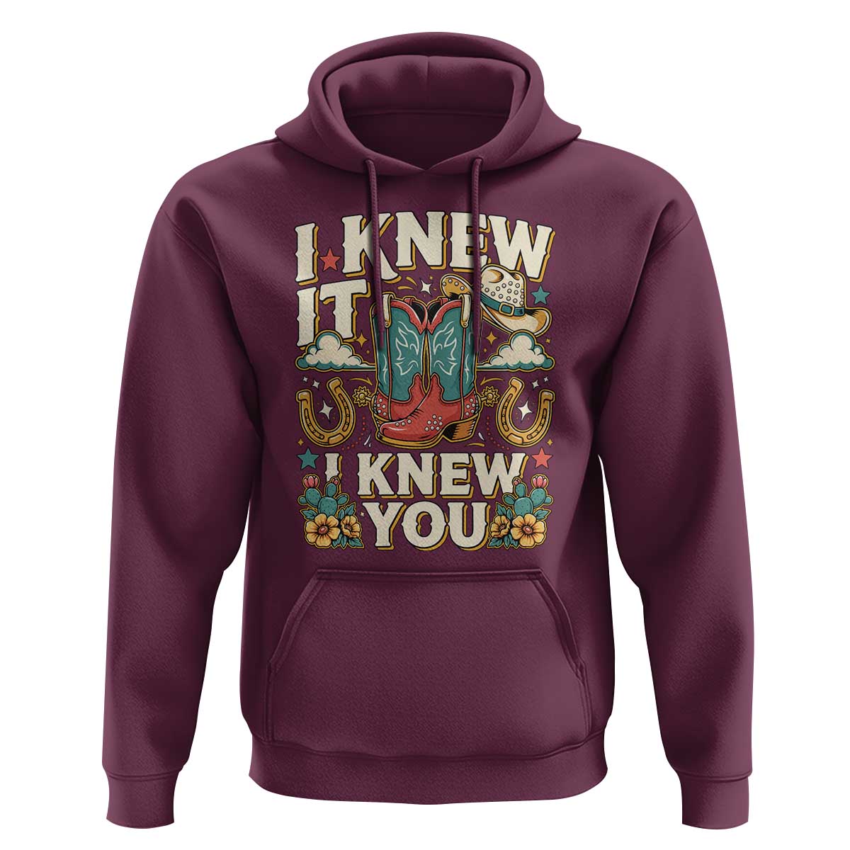 Retro Coastal Cowgirl I Knew It I Knew You Hoodie Pink Boots Vintage Country Pop Music Western Floral Graphic