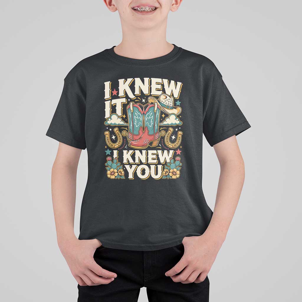 Retro Coastal Cowgirl I Knew It I Knew You T Shirt For Kid Pink Boots Vintage Country Pop Music Western Floral Graphic